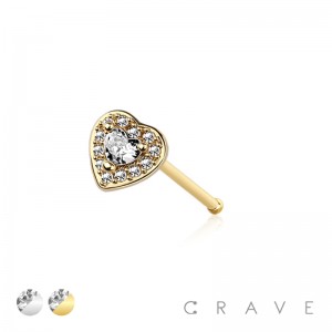 CZ PAVED HEART 316L SURGICAL STEEL NOSE BONE STUD
