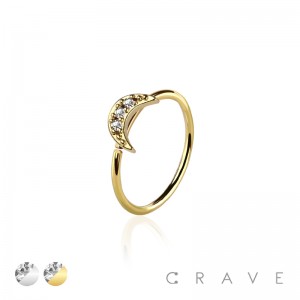 CZ PAVED CRESCENT MOON 316L SURGICAL STEEL O-RING NOSE HOOP