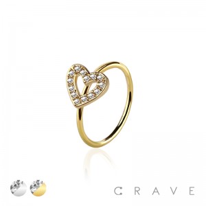 CZ PAVED HEART 316L SURGICAL STEEL O-RING NOSE HOOP