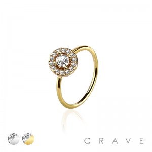 CZ GEM PAVED ROUND TOP 316L SURGICAL STEEL NOSE HOOP O-RING