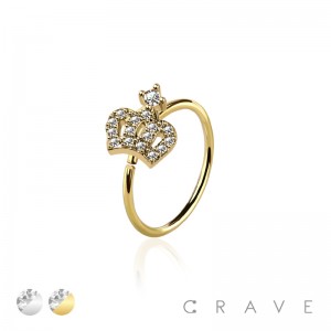 CZ PAVED CROWN 316L SURGICAL STEEL O-RING NOSE HOOP