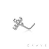 CZ GEM PAVED CROSS 316L SURGICAL STEEL L-SHAPE NOSE STUD