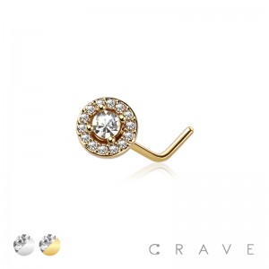 CZ GEM PAVED ROUND TOP NOSE L SHAPE RING