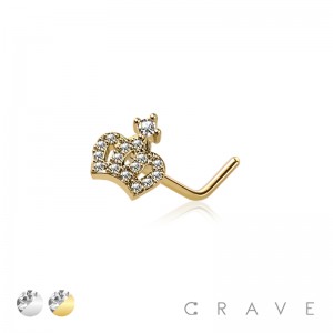 CZ PAVED CROWN L-SHAPE NOSE STUD