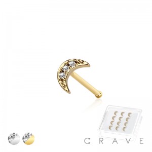 12PCS OF CZ PAVED CRESCENT MOON 316L SURGICAL STEEL NOSE BONE STUD BOX