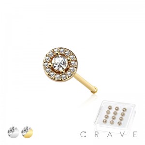 12PCS OF CZ GEM PAVED ROUND TOP 316L SURGICAL STEEL NOSE BONE STUD RING BOX