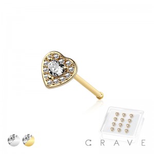 12PCS OF CZ PAVED HEART 316L SURGICAL STEEL NOSE BONE STUD BOX