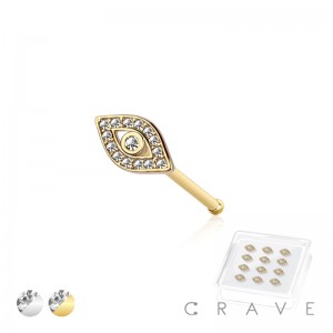 12PCS OF CZ GEM PAVED EVIL EYE 316L SURGICAL STEEL NOSE BONE STUD BOX