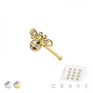 12PCS OF CZ GEM PAVED BUMBLE BEE 316L SURGICAL STEEL NOSE BONE BOX