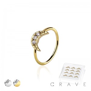 12PCS OF CZ PAVED CRESCENT MOON 316L SURGICAL STEEL O-RING NOSE HOOP BOX