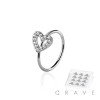 12PCS OF CZ PAVED HEART 316L SURGICAL STEEL O-RING NOSE HOOP BOX