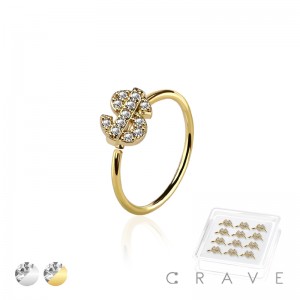 12PCS OF CZ GEM PAVED DOLLAR SIGN 316L SURGICAL STEEL NOSE HOOP O-RING BOX