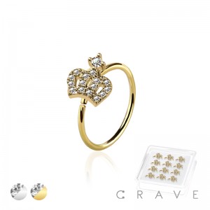 12PCS OF CZ PAVED CROWN 316L SURGICAL STEEL O-RING NOSE HOOP BOX