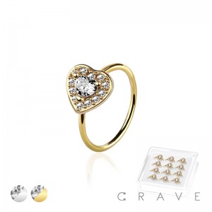 12PCS OF CZ PAVED HEART 316L SURGICAL STEEL O-RING NOSE HOOP BOX