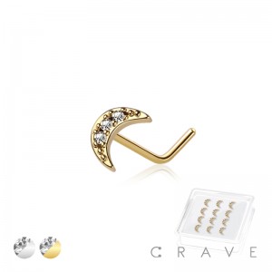 12PCS OF CZ PAVED CRESCENT MOON L SHAPE NOSE STUD BOX