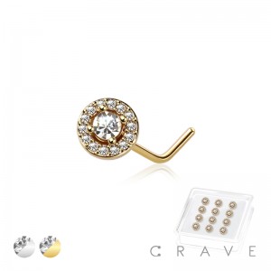 12PCS OF CZ GEM PAVED ROUND TOP L SHAPE NOSE RING BOX