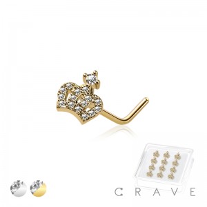 12PCS OF CZ PAVED CROWN L-SHAPE NOSE STUD BOX