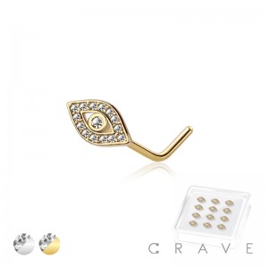 12PCS OF CZ GEM PAVED EVIL EYE 316L SURGICAL STEEL L-SHAPE NOSE STUD BOX