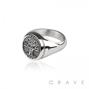 TREE OF LIFE STAINLESS STEEL BIKER RING