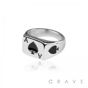 ACE OF SPADE STAINLESS STEEL BIKER RING