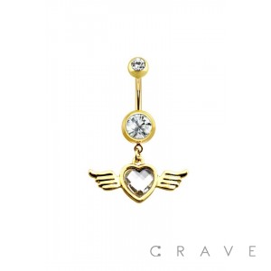 Dangling Belly Button Rings 14g 7/16" PVD Gold Triple Heart Dangle Belly Button Ring - Price Per 1 Belly Button Ring Dangle - Foto 9