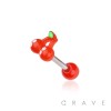 CHERRY TOP ACRYLIC BALL 316L SURGICAL STEEL TONGUE BARBELL
