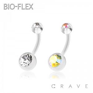CZ ROUND GEM WITH BIO-FLEX  ACRYLIC BALL BELLY NAVEL RING