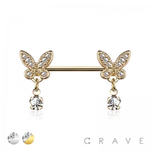 CZ BUTTERFLY END 316L SURGICAL STEEL NIPPLE BAR