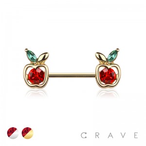 APPLE CHARM END 316L SURGICAL STEEL NIPPLE BAR