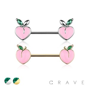 PEACH CHARM END 316L SURGICAL STEEL NIPPLE BAR