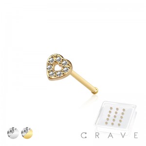 12PCS OF 925 STERLING SILVER NOSE BONE STUD WITH CZ PRONG HEART TOP