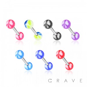 PEACE SIGN PRINTED BALL 316L SURGICAL STEEL BARBELL