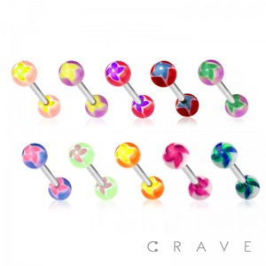 WHIRLWIND PRINTED ACRYLIC BALL 316L SURGICAL STEEL BARBELL