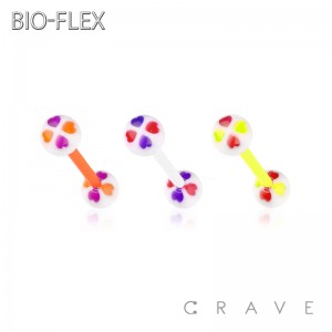 MULTI HEART CLOVER DESIGN ACRYLIC BALL 316L SURGICAL STEEL BARBELL