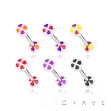 MULTI HEART CLOVER DESIGN ACRYLIC BALL 316L SURGICAL STEEL BARBELL