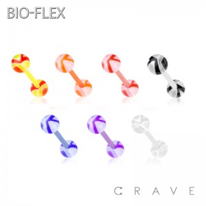 UV MARBLE SWIRL DESIGN ACRYLIC BALL BIO-FLEX BARBELL 