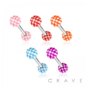 CHECKER PRINTED ACRYLIC BALL 316L SURGICAL STEEL BARBELL