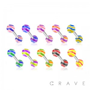 MARBLE STRIPE DESIGN ACRYLIC BALL 316L SURGICAL STEEL BARBELL