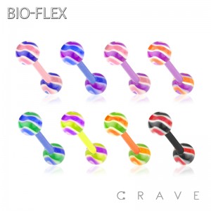 MARBLE STRIPE DESIGN ACRYLIC BALL BIO-FLEX BARBELL