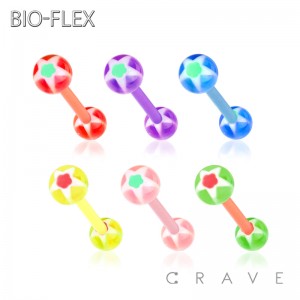 UV GLITTER STAR DESIGN ACRYLIC BALL BIO-FLEX BARBELL