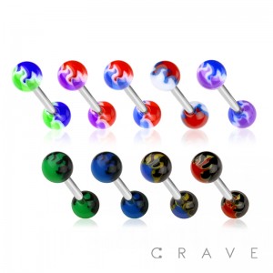 FLAME DESIGN ACRYLIC BALL 316L SURGICAL STEEL BARBELL 