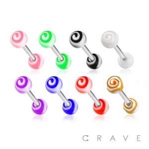 316L SURGICAL STEEL BARBELL WITH SPIRAL DESIGN ACRYLIC BALL