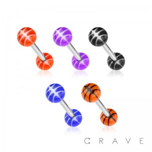 BASKETBALL PRINT ACRYLIC BALL 316L SURGICAL STEEL BARBELL