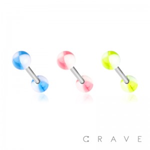 BEACH BALL PRINTED ACRYLIC BALL 316L SURGICAL STEEL BARBELL