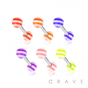 5 STRIPES PRINTED ACRYLIC BALL 316L SURGICAL STEEL BARBELL