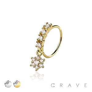 CZ GEM PAVED FLOWER DANGLE ROUND CZ GEM O-RING NOSE HOOP