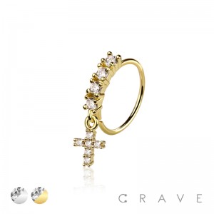 CZ CROSS PRONG DANGLE ROUND CZ GEM O-RING NOSE HOOP