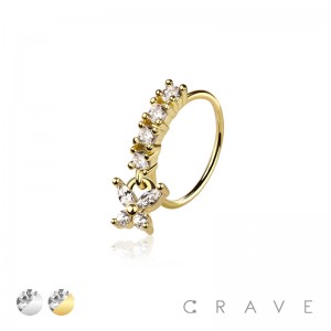 CZ BUTTERFLY PRONG DANGLE ROUND CZ GEM O-RING NOSE HOOP