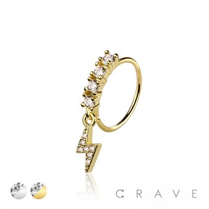 CZ LIGHTNING BOLTPRONG DANGLE ROUND CZ GEM O-RING NOSE HOOP