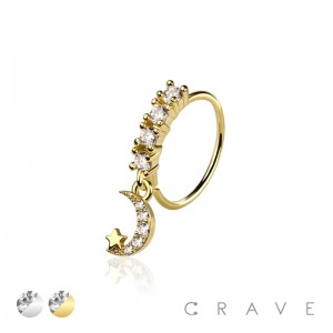 CZ MOON PRONG DANGLE ROUND CZ GEM O-RING NOSE HOOP